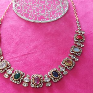 Imitation Jewellery Necklace Stone studded.This beautiful stone studded necklace will just add the perfect glamour.