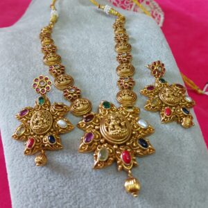 Beautiful Necklace with Lakshmi Pendant and earrings.